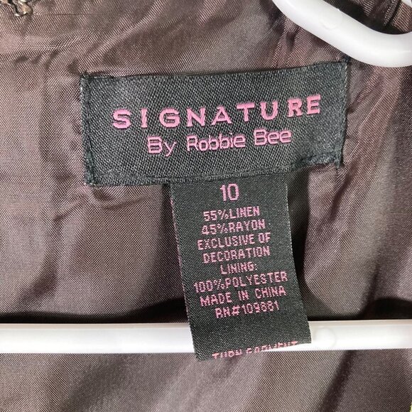 Womens Vintage Signature by Robbie Bee Dress Sleeveless Linen Blend Beaded Flora - Picture 7 of 7